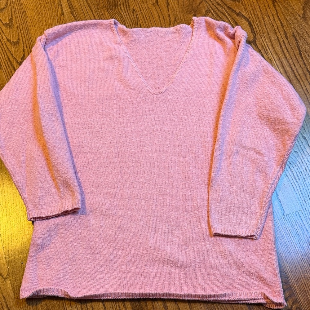 Big City Knits cotton v-neck sweater pink - VINTAGE